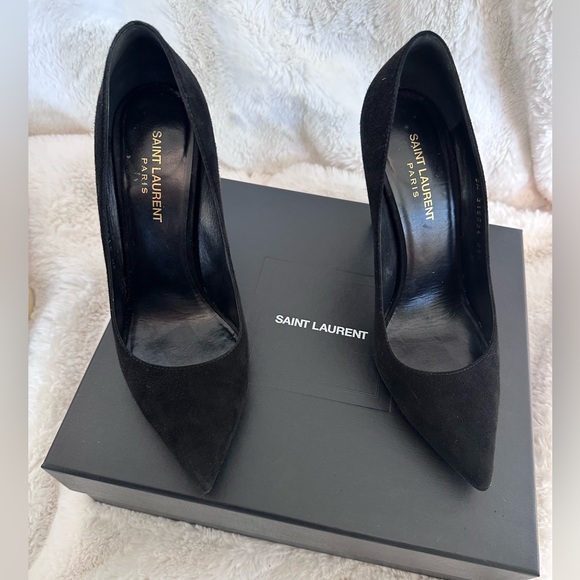 Like New Saint Laurent Black Suede Stiletto Pointed Toe Pumps 39.5 / 8.5 -9.5 US - Picture 6 of 13